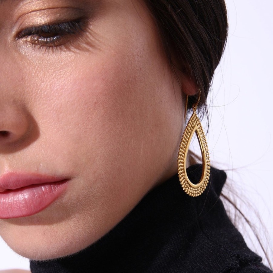 La Maison Earrings | Etrusca Large Gold Teardrop Hoops - La Maison