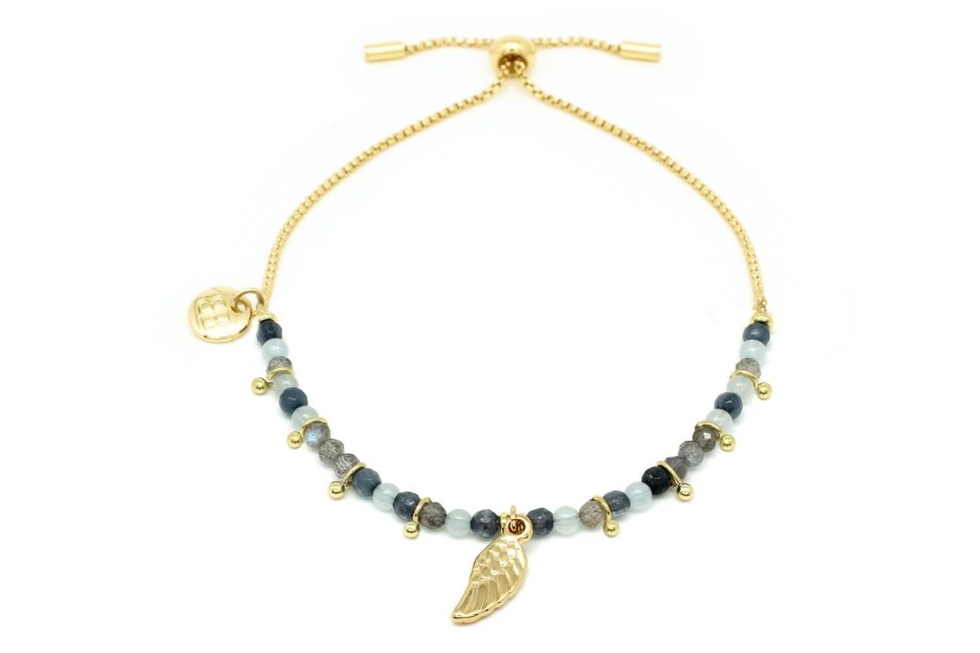 La Maison Bracelets | Boho Betty Nashira Denim & Gold Wing Charm Gemstone Bracelet - La Maison