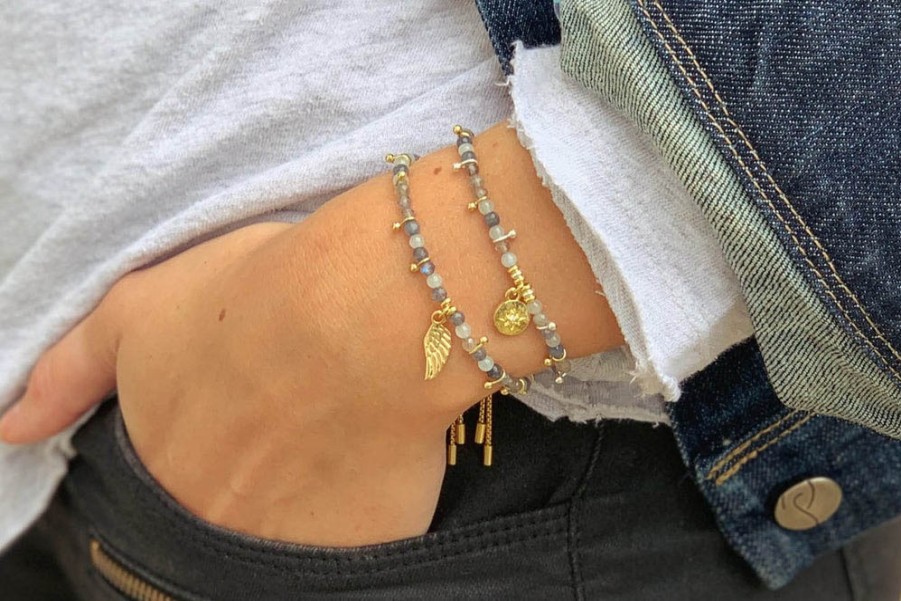 La Maison Bracelets | Boho Betty Nashira Denim & Gold Wing Charm Gemstone Bracelet - La Maison