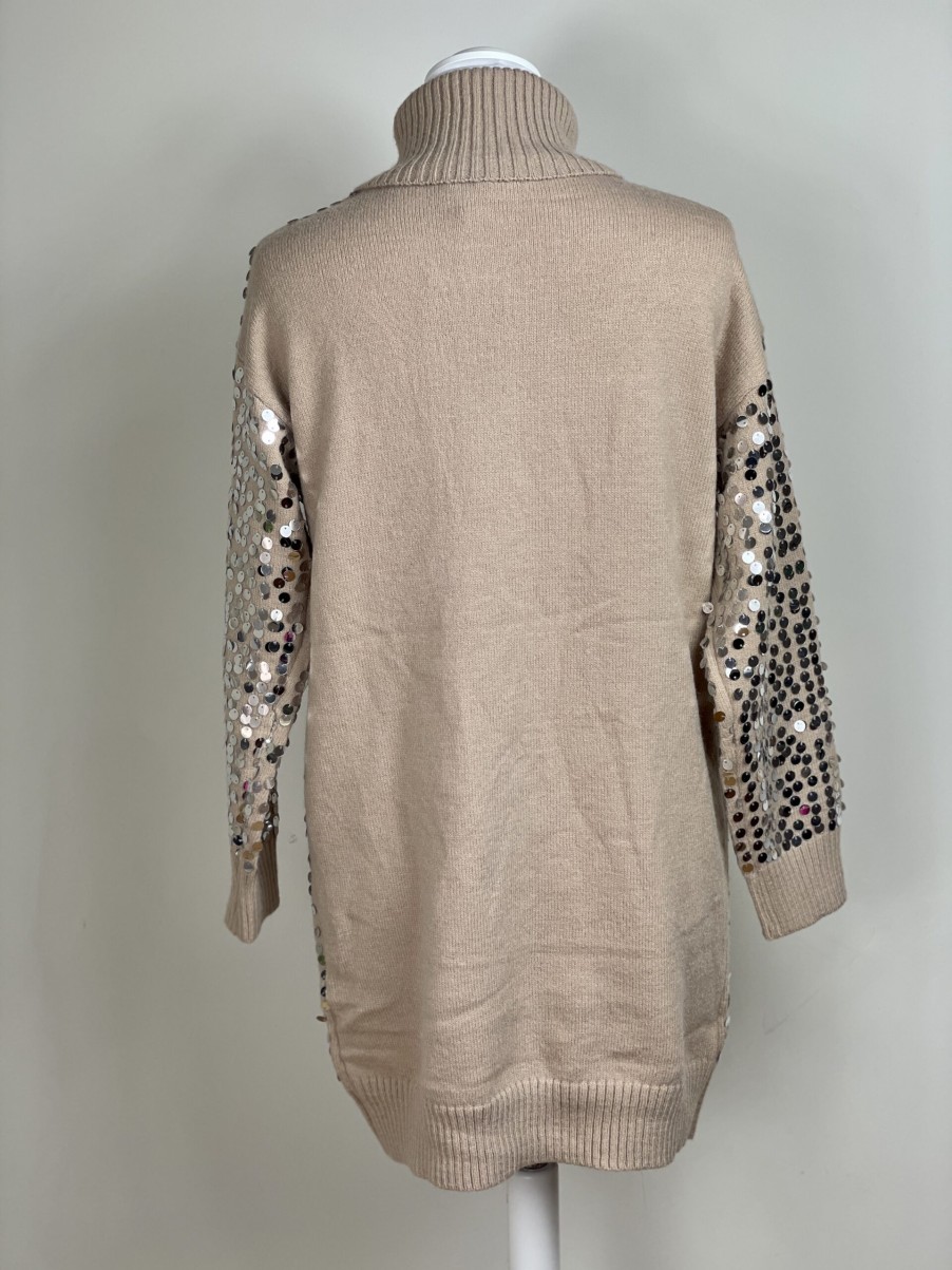 La Maison Knitwear | Beige Sequin Roll Neck Jumper - La Maison