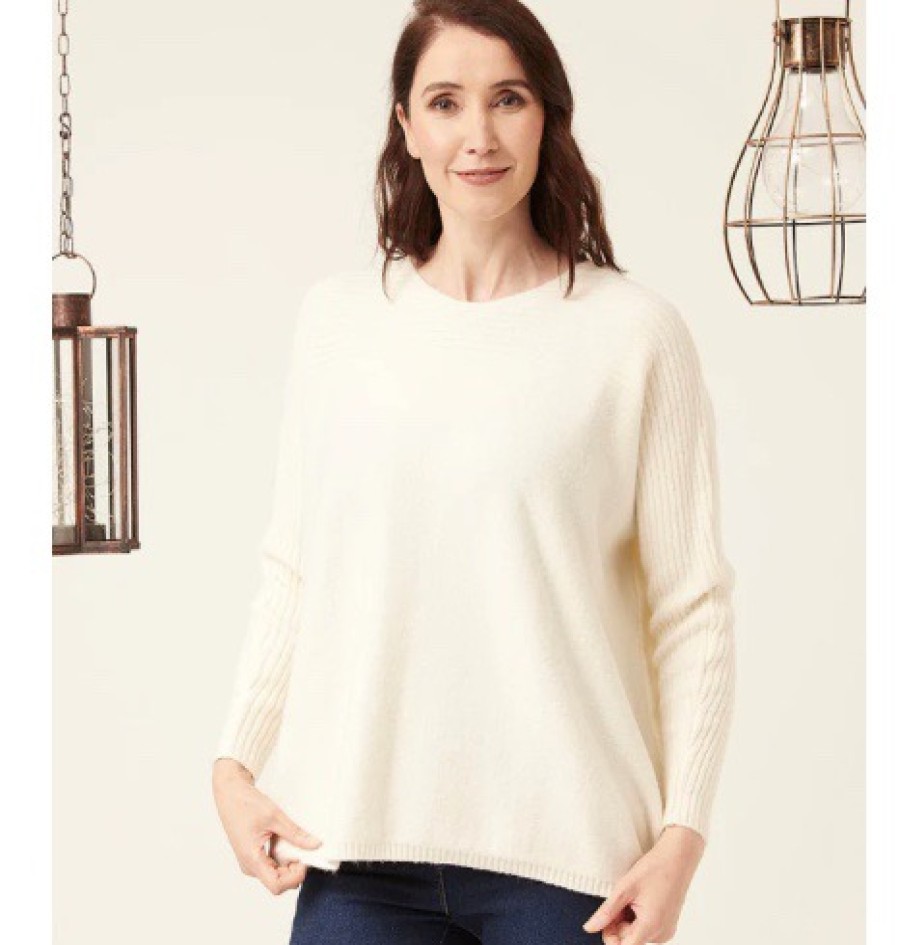 La Maison Knitwear | Cream Rib Trim Soft Jumper - La Maison