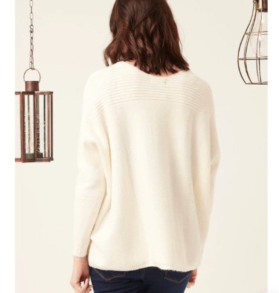 La Maison Knitwear | Cream Rib Trim Soft Jumper - La Maison