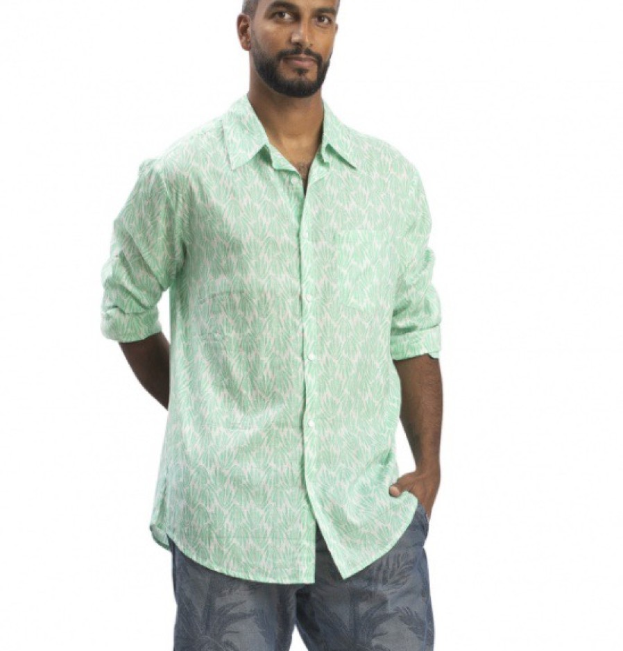 La Maison Men Shirts | Terre Rouge Aloe Aqua Long Sleeved Shirt - La Maison