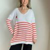 La Maison Knitwear | Striped Cotton Mix Jumper With Heart Motif - La Maison