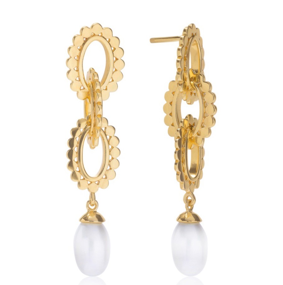 La Maison Earrings | Azuni Oval Link & Pearl Drop Earrings - La Maison