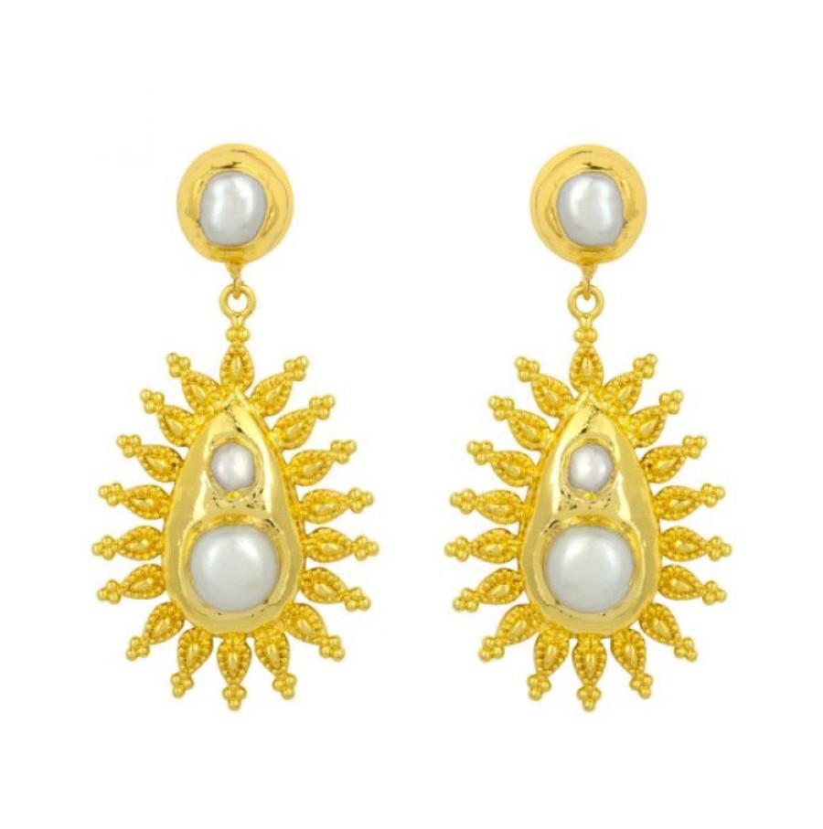 La Maison Earrings | Donna Gold And Freshwater Pearl Earrings - La Maison