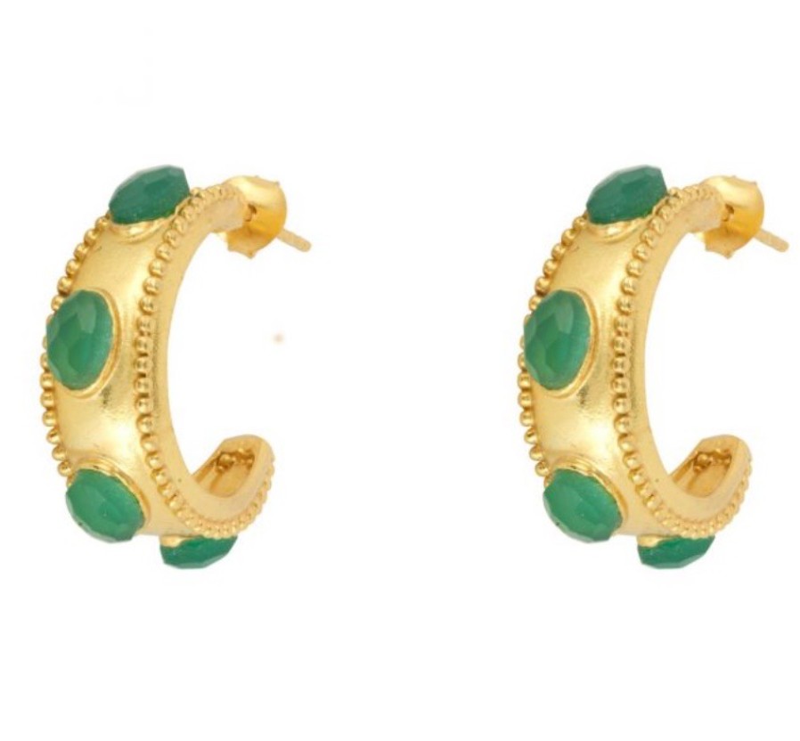 La Maison Earrings | Daphne Hoop Earrings Green Agate - La Maison