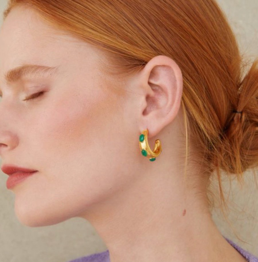 La Maison Earrings | Daphne Hoop Earrings Green Agate - La Maison