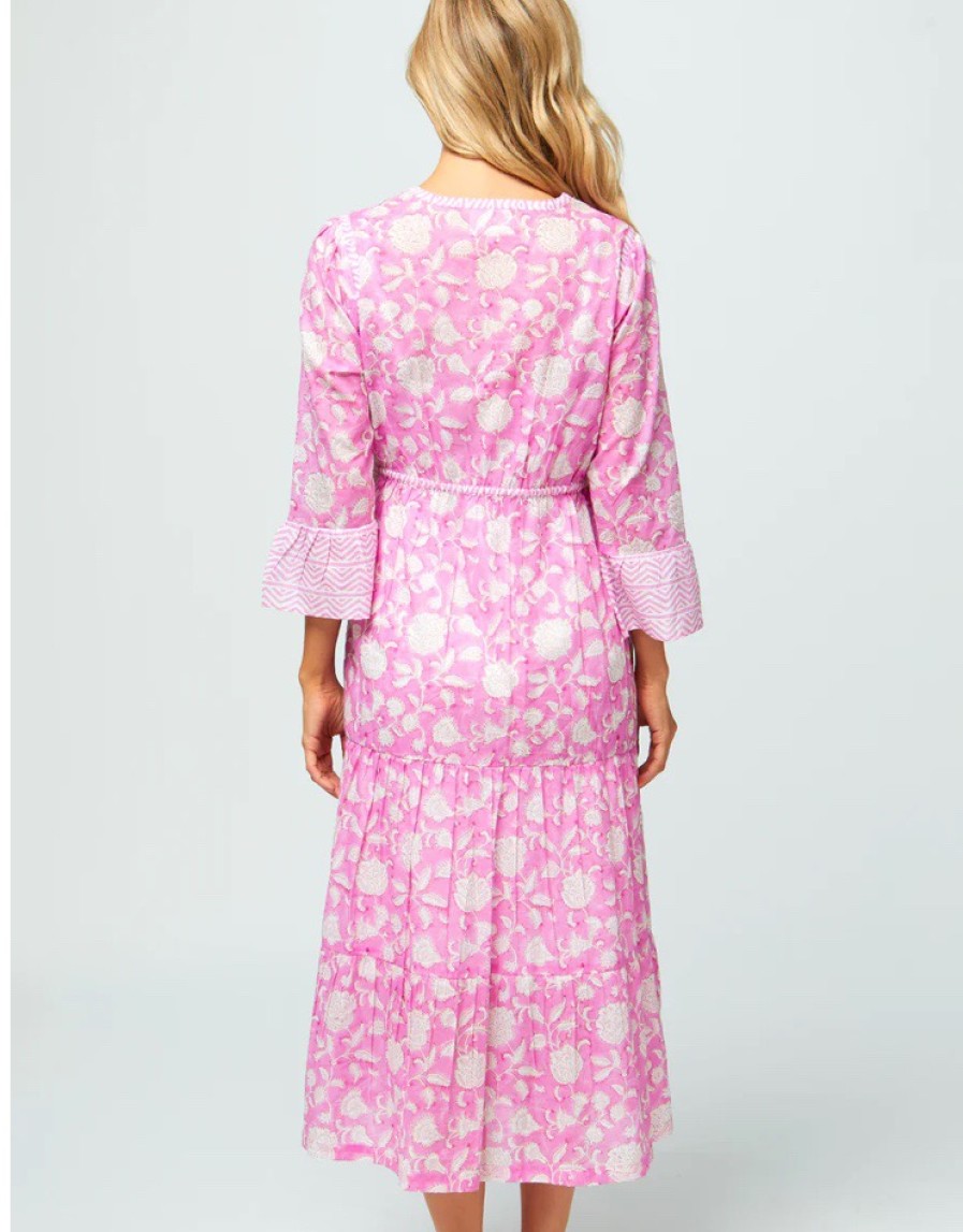 La Maison Dresses And Skirts | Aspiga Hayden Organic Cotton Midi Dress In Ornate Flower Pink/White - La Maison