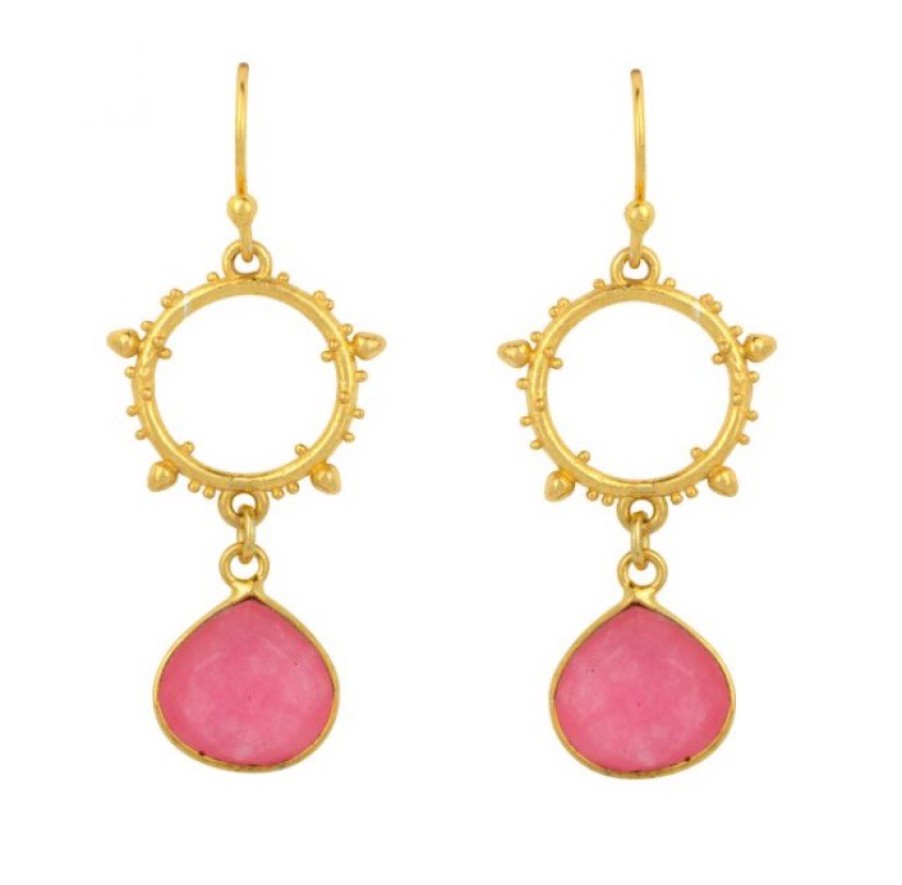 La Maison Earrings | Allegra Earrings With Pink Jade Drop Stone - La Maison