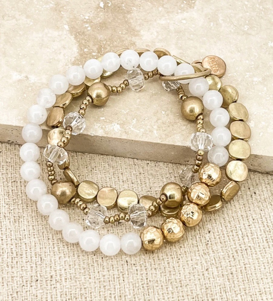 La Maison Bracelets | Gold And White Multi Layer Bracelet - La Maison