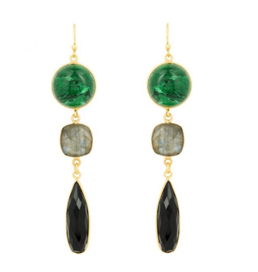 La Maison Earrings | Viola Drop Earrings Green And Black - La Maison