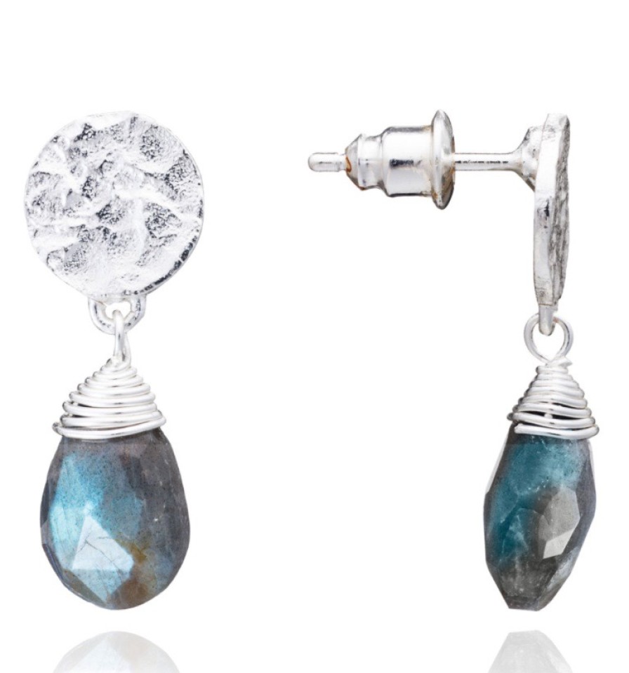 La Maison Earrings | Azuni Classic Drop Athena Earrings - Silver Labrodite - La Maison