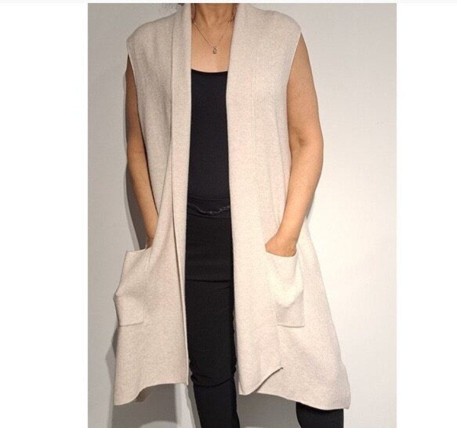 La Maison Knitwear | Sleeveless Shaped Shawl Collar Gilet With Pockets - La Maison