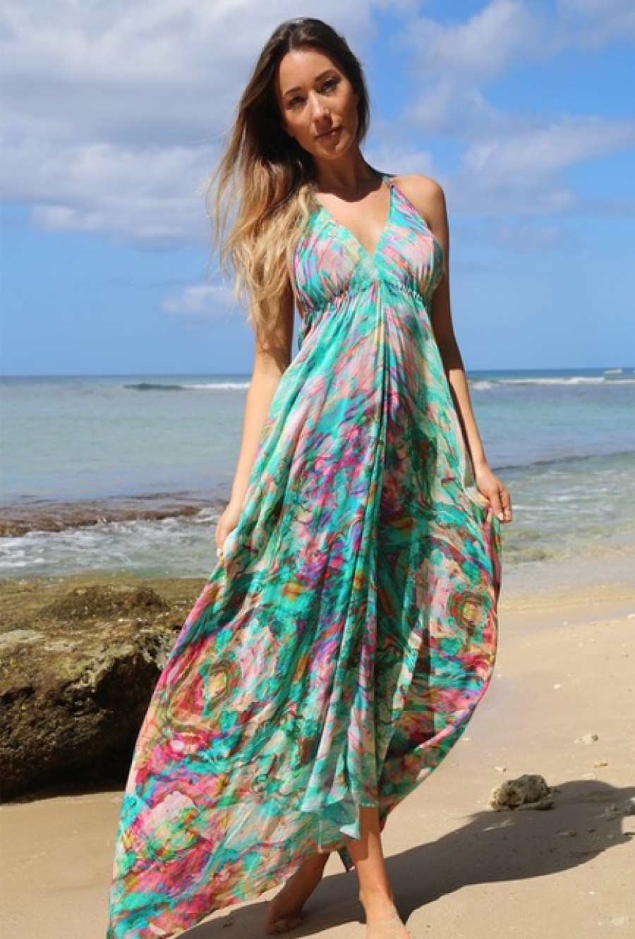 La Maison Dresses And Skirts | Sophia Alexia Liquid Rainbow Silk Ibiza Dress - La Maison