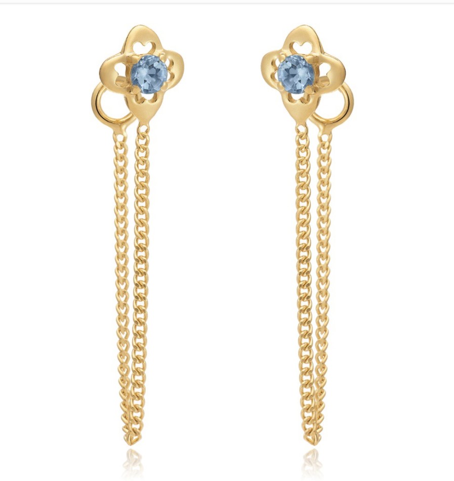 La Maison Earrings | Azuni Clover Leaf Gemstone Studs With Garnet Blue Topaz - La Maison