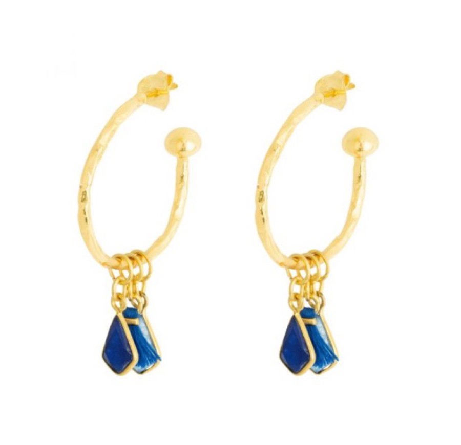 La Maison Earrings | Nicky Small Charm Hoop Earrings Navy - La Maison