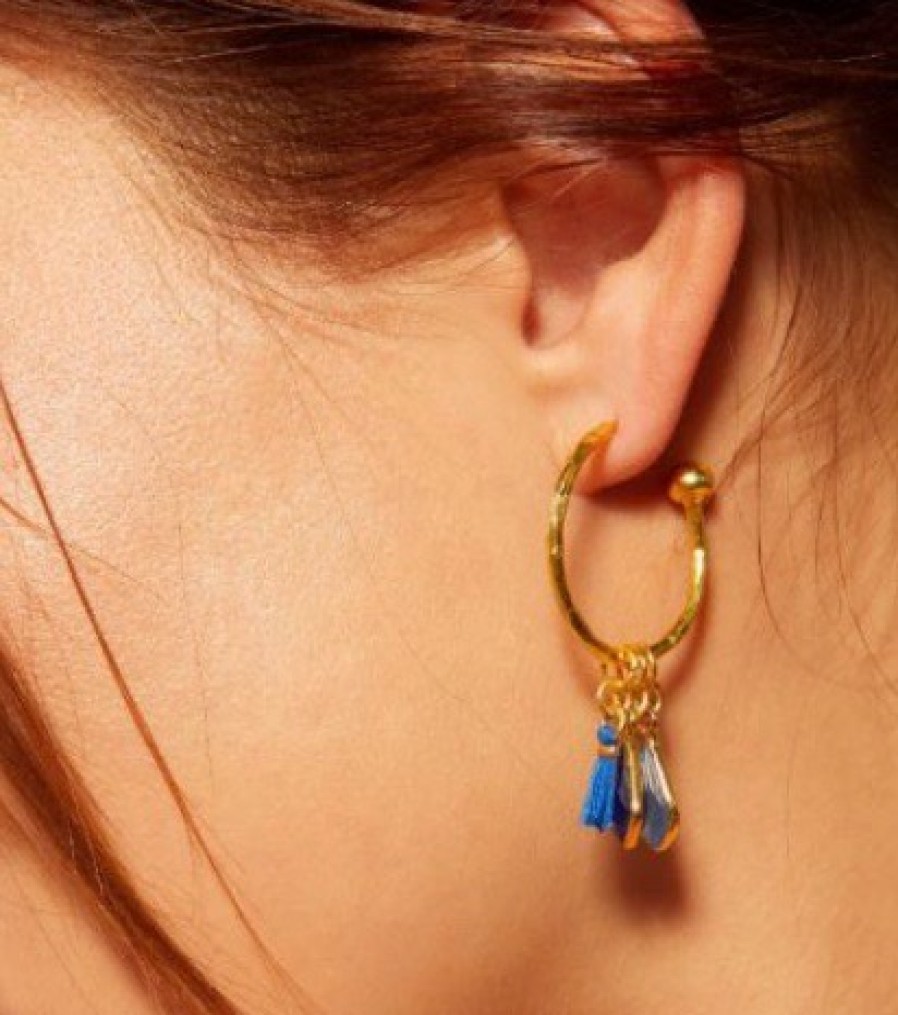 La Maison Earrings | Nicky Small Charm Hoop Earrings Navy - La Maison