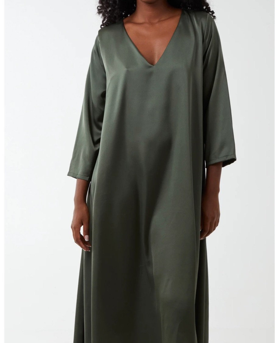 La Maison Dresses And Skirts | Oversized Relaxed Fit Satin V-Neck Smock Dress - La Maison