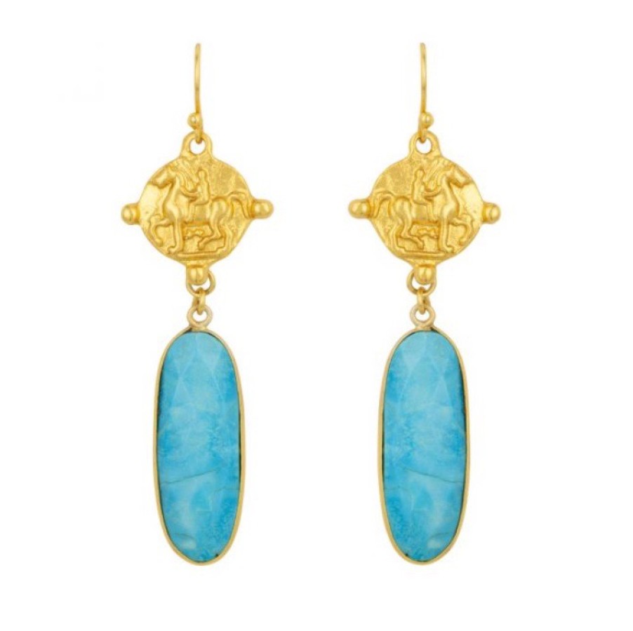 La Maison Earrings | Mare Vintage Inspired Coin Earrings With Turquoise Stone Drop - La Maison