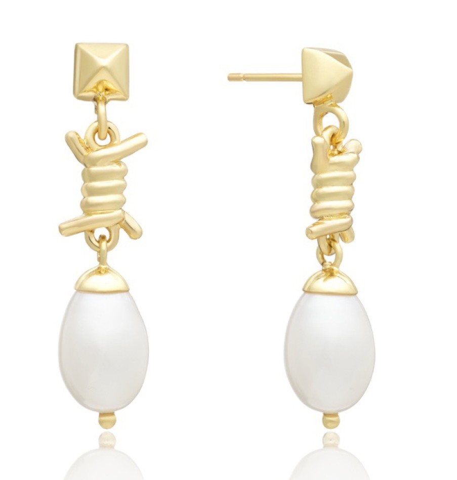 La Maison Earrings | Azuni Barbed Wire Earrings With Large Drop Pearls - La Maison