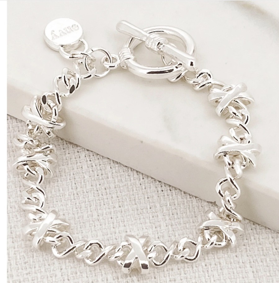 La Maison Bracelets | Silver Cross Design T-Bar Bracelet - La Maison