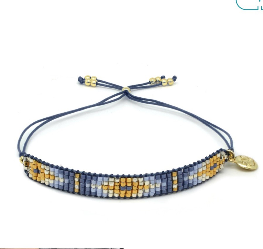 La Maison Bracelets | Boho Betty Starlight Denim Gold Beaded Friendship Bracelet - La Maison