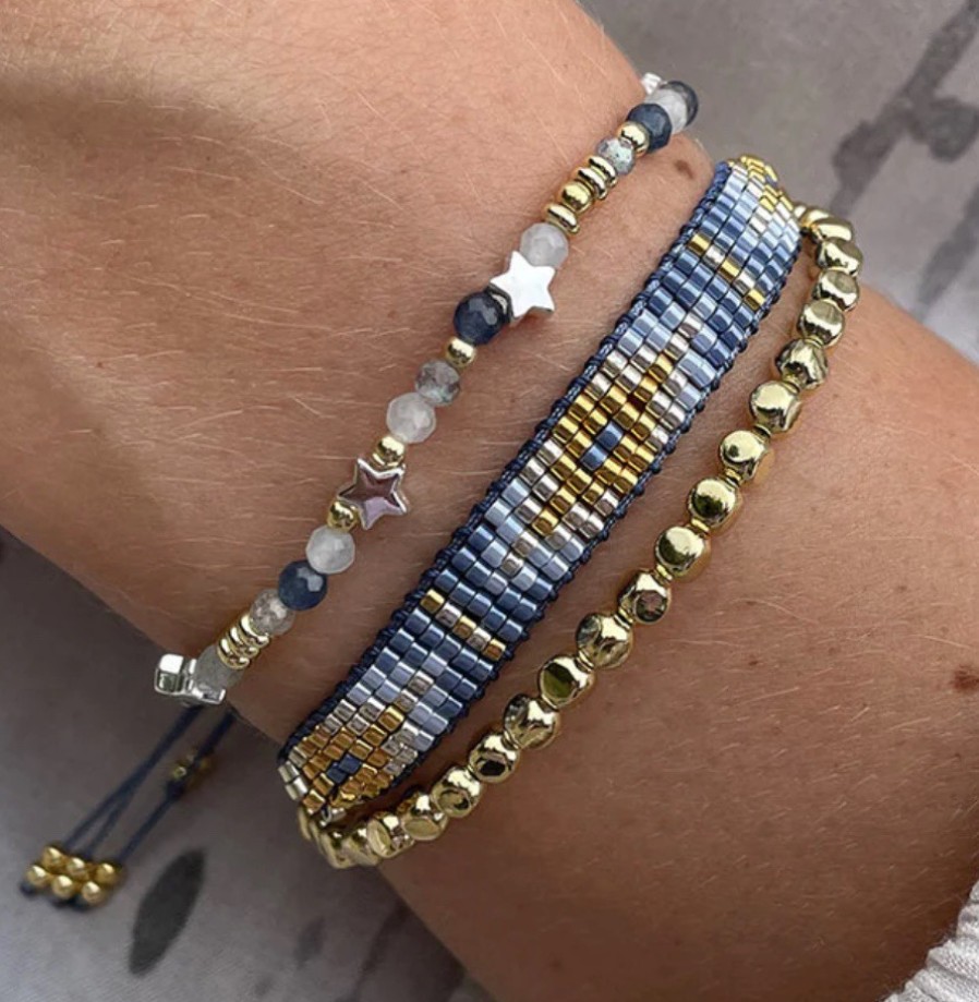 La Maison Bracelets | Boho Betty Starlight Denim Gold Beaded Friendship Bracelet - La Maison