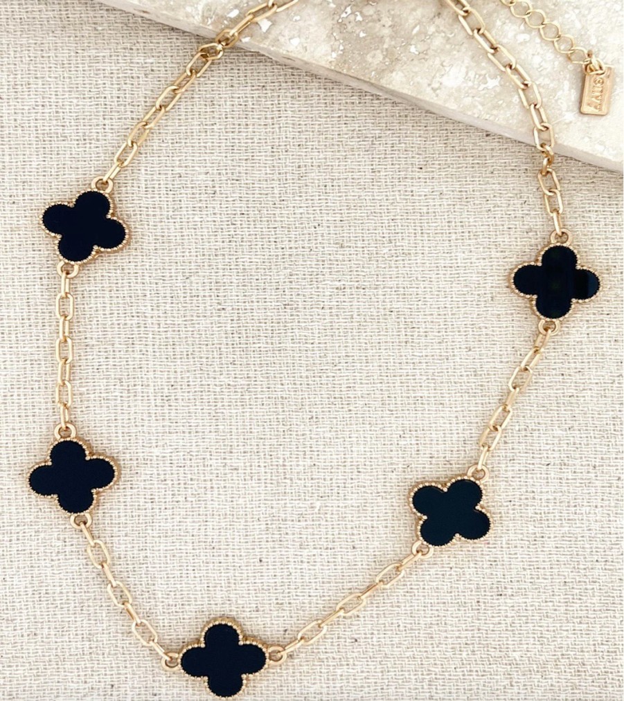 La Maison Necklaces | Short Envy Envy Gold And Black Clover Necklace - La Maison