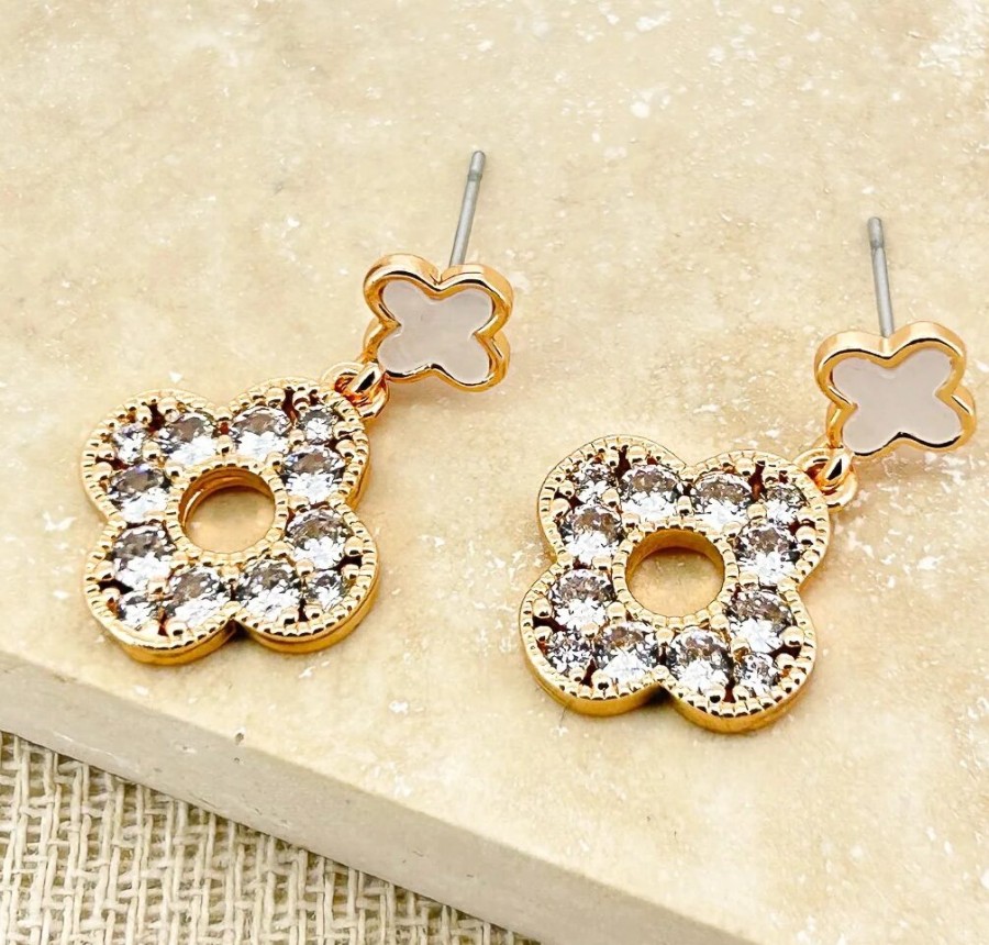 La Maison Earrings | Envy Gold Diamante Clover Earrings - La Maison