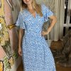 La Maison Dresses And Skirts | Blue Short Sleeve Dipped Hem Wrap Dress - La Maison