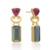 La Maison Earrings | Azuni Trillion And Oblong Doublet Studs With Scroll - Pink - La Maison