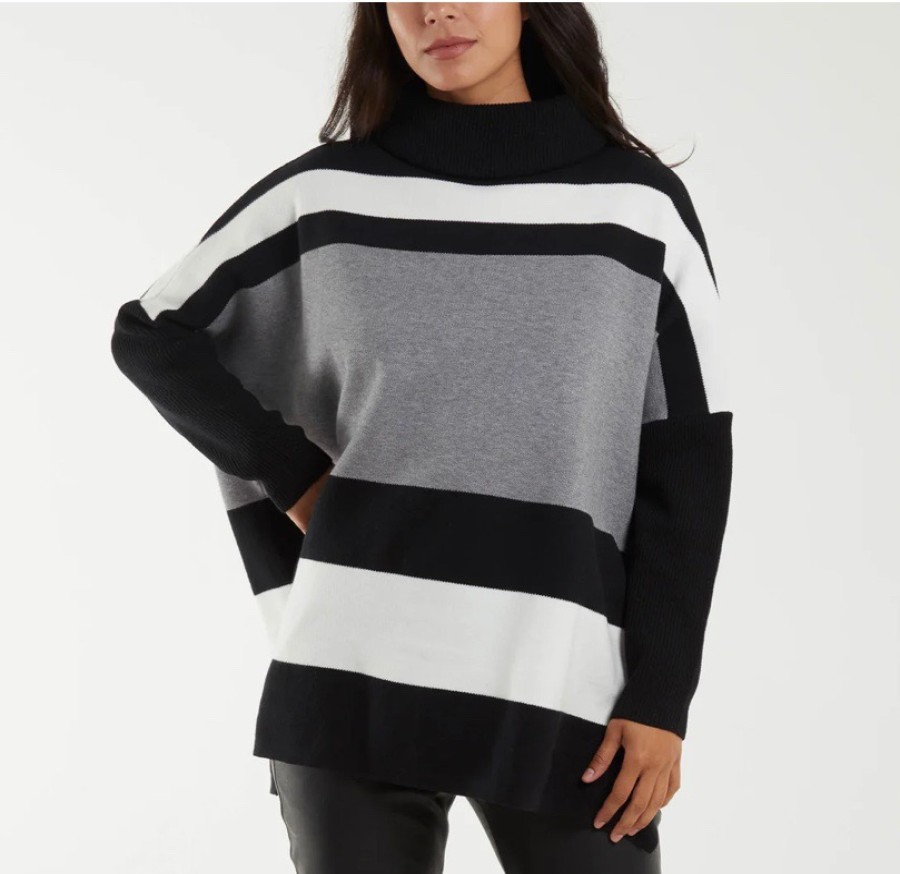 La Maison Knitwear | Roll Neck Colourblock Stripe Jumper - La Maison