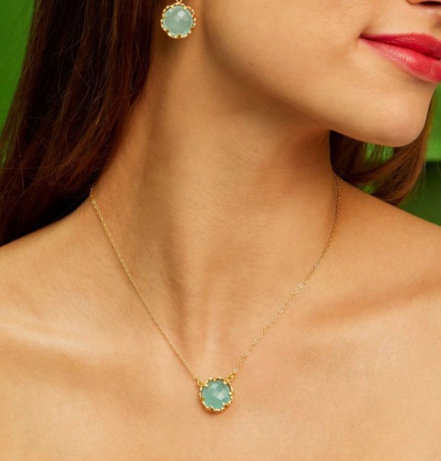 La Maison Necklaces | Petite Gemstone Necklace Aqua Chalcedony - La Maison