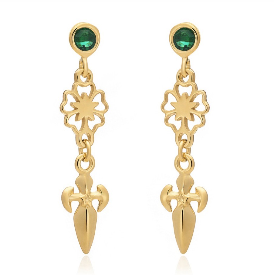 La Maison Earrings | Azuni Dagger & Rose Drop Earrings With Green Onyx - La Maison