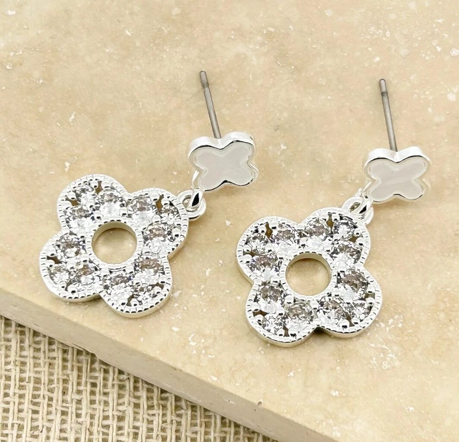 La Maison Earrings | Envy Silver Diamante Clover Earrings - La Maison