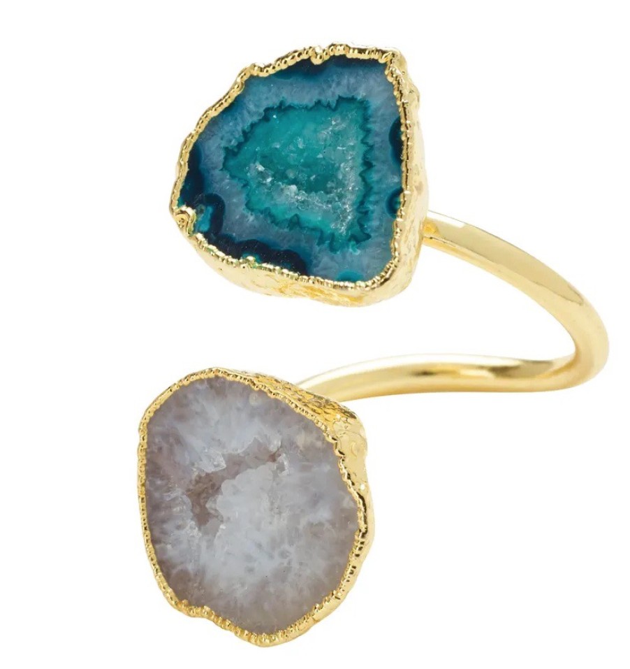 La Maison Rings | Double Semi Precious Green Gold Ring Adjustable - La Maison