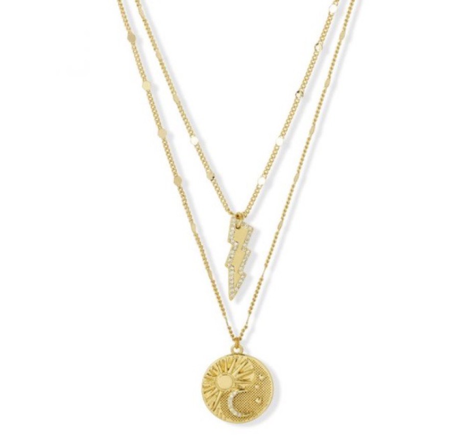 La Maison Necklaces | Luna Two Line Gold Thunder & Sky Coin Charm Necklace - La Maison