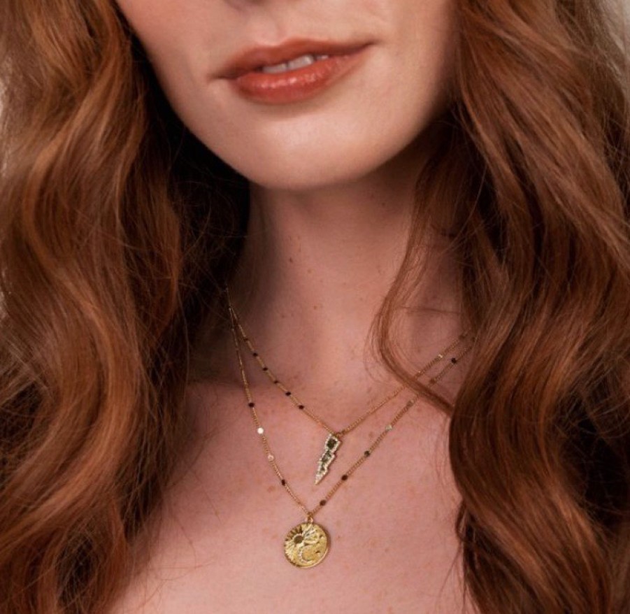 La Maison Necklaces | Luna Two Line Gold Thunder & Sky Coin Charm Necklace - La Maison