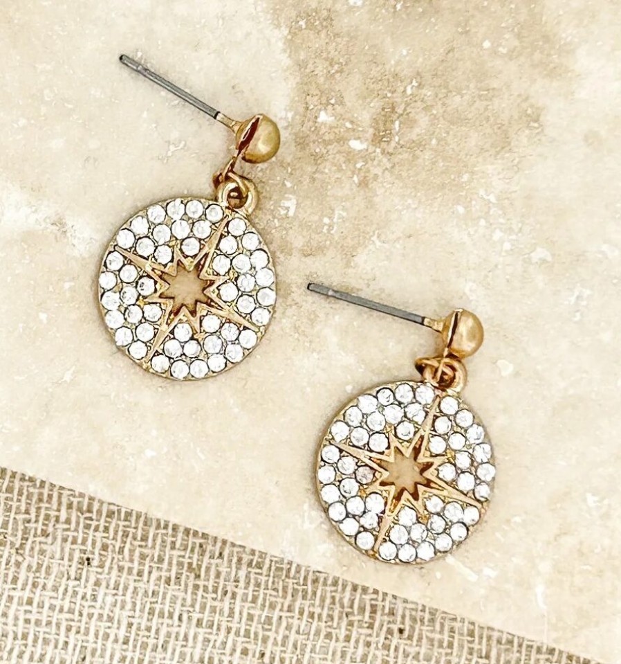 La Maison Earrings | Small Round Gold And Diamante Earrings With Bead Stud - La Maison