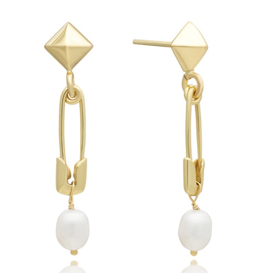 La Maison Earrings | Azuni Stud & Safety Pin Earrings With Drop Pearl - La Maison