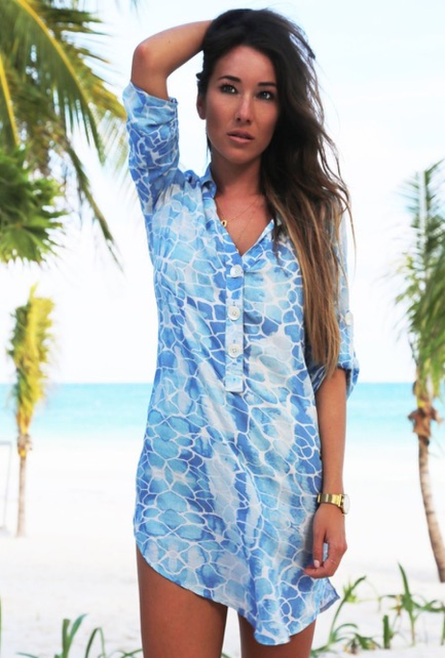 La Maison Dresses And Skirts | Sophia Alexia Blue Pebbles Beach Shirt - La Maison