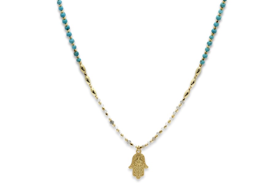 La Maison Necklaces | Boho Betty Lieu Turquoise Healing Hand Gold Necklace - La Maison