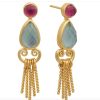 La Maison Earrings | Azuni Zepha Double Gemstone Studs With Twisted Rope Tassel - Aqua - La Maison