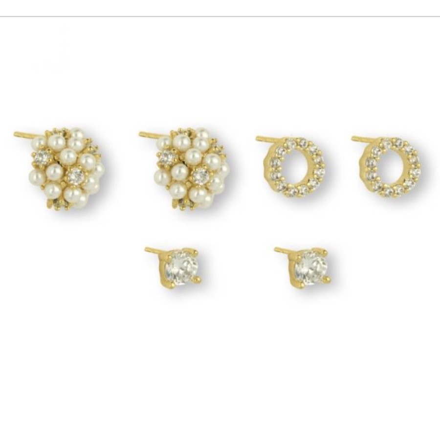 La Maison Earrings | Azuni Wren Gold Stud Earring Set - La Maison