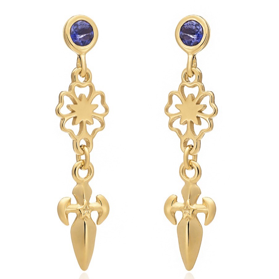 La Maison Earrings | Azuni Dagger & Rose Drop Earrings With Lolite - La Maison