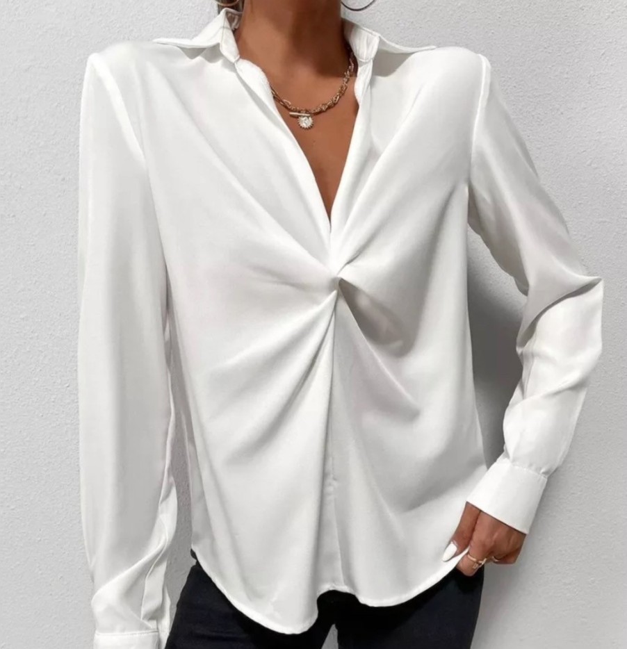 La Maison Blouses And Tops | White Twist Front Sleeved Shirt - La Maison