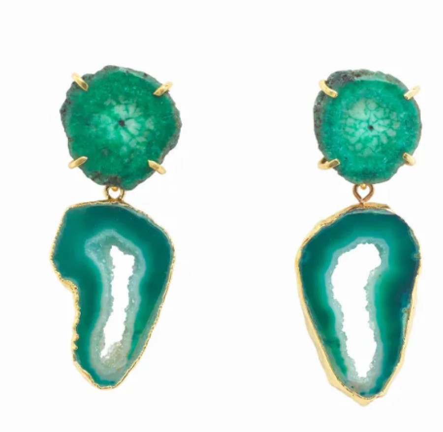 La Maison Earrings | Green Solar Quartz Summer Love Statement Earrings - La Maison