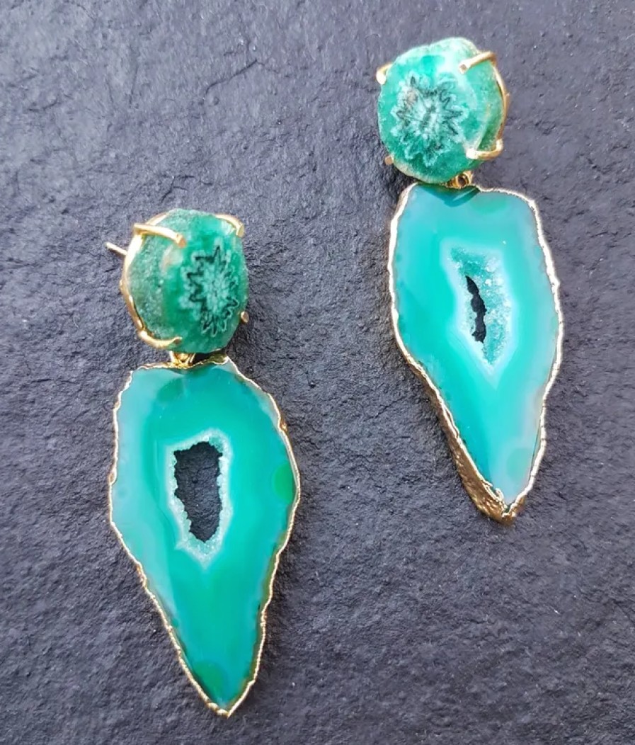 La Maison Earrings | Green Solar Quartz Summer Love Statement Earrings - La Maison