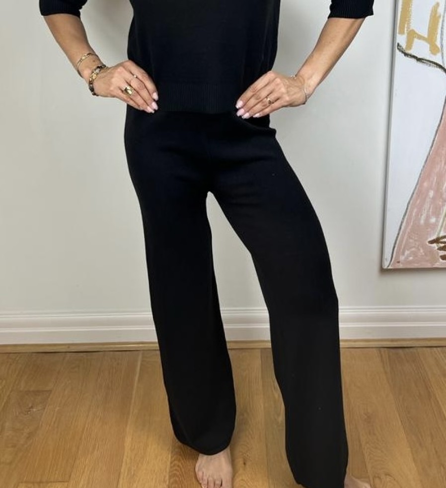 La Maison Trousers | Knitted Wide Leg Trousers In Black Or Grey - La Maison